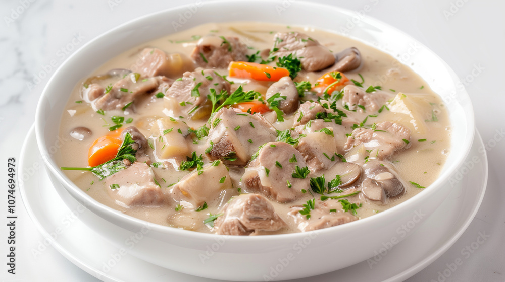 Blanquette de Veau with Tender Veal and Vegetables in a Creamy White Sauce Blanquette de Veau with Tender Veal and Vegetables in a Creamy White Sauce