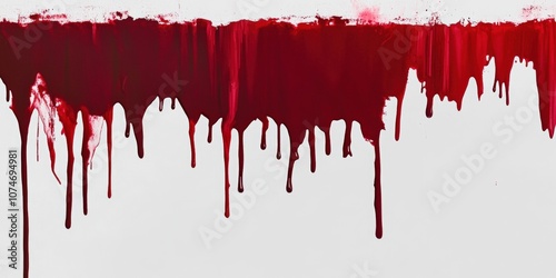 Vivid Red Paint Dripping Down a White Wall, Creating a Striking Contrast of Color and Texture, Evoking Emotions of Passion and Intensity in an Artistic Composition