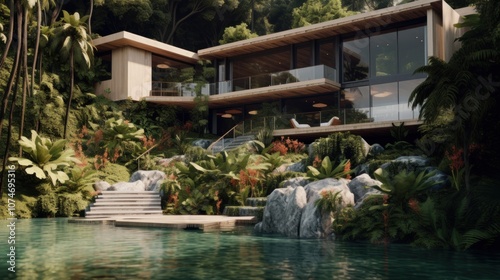 Modern House on Lush Tropical Landscape