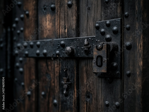 Close-up of an old wooden door with intricate carving