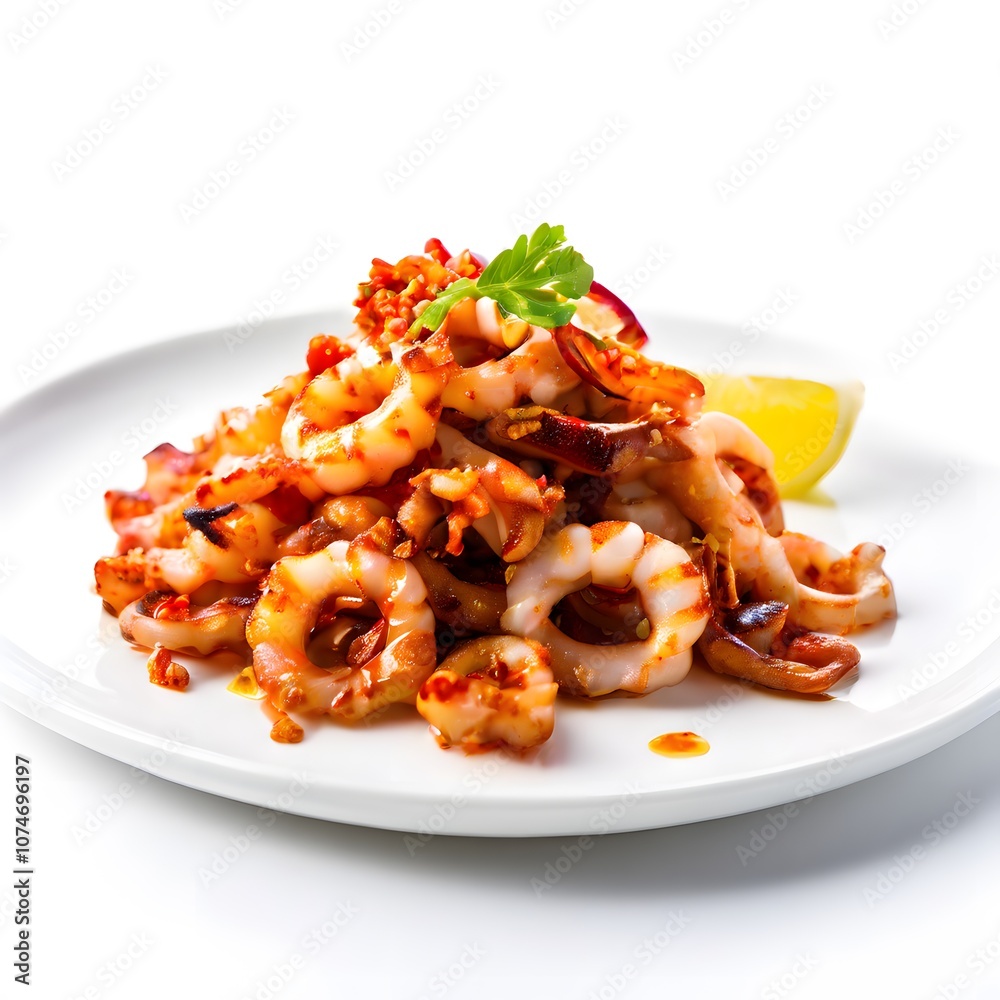 healthy sea food dish cuisine isolated on white background healthy sea food dish cuisine isolated on white background