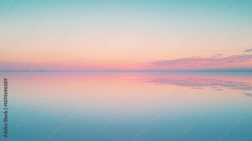 Fototapeta premium Serene Reflection at Sunset Over a Vast Salt Flat