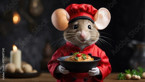 Wallpaper Mural This beautiful mouse is holding a hot dish while wearing a chef hat and a black and red coat. Torontodigital.ca