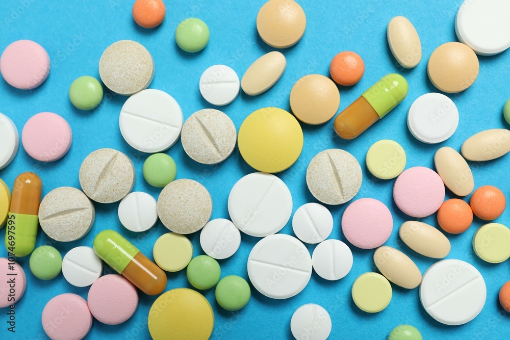 Various medicine pills on color background Various medicine pills on color background