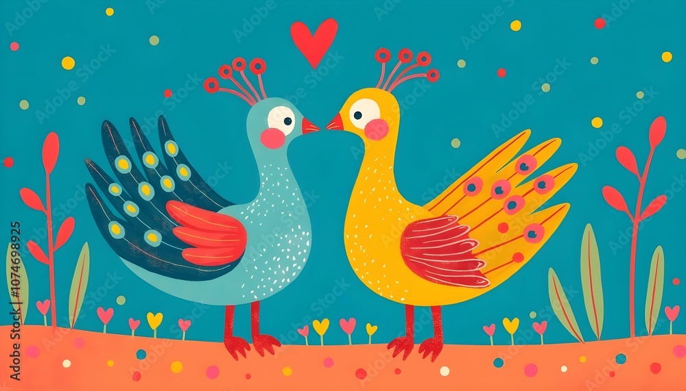 Cute Birds in Love Romantic Valentine Art Print Cute Birds in Love Romantic Valentine Art Print