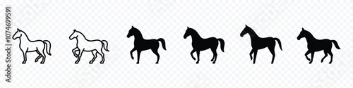 Horse icon, Silhouettes of a running horse, Hand drawn black icon of wild horse, set of silhouettes of horse. horses running