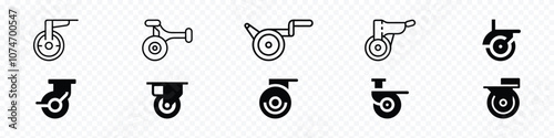 Caster wheel icon, Caster Wheel line Icon set, outline silhouette Caster wheel icon set isolated on white background