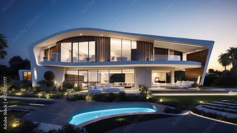 Obraz premium Solar-Powered Smart Home of the Future with Contemporary Style-