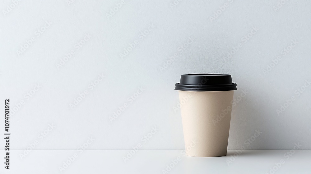Minimalist white paper coffee cup with black lid on clean white background Focusing on simplicity versatility and the elegant design of the disposable coffee container for branding packaging Minimalist white paper coffee cup with black lid on clean white background Focusing on simplicity versatility and the elegant design of the disposable coffee container for branding packaging