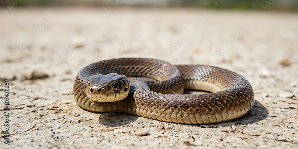 Fototapeta premium a coiled snake with various unique patterns and types, lying on a white background. Realistic view. created with generative AI