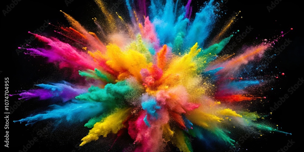 A colorful explosion of powder paint against a black background, capturing the vibrant energy and movement of creativity. A colorful explosion of powder paint against a black background, capturing the vibrant energy and movement of creativity.