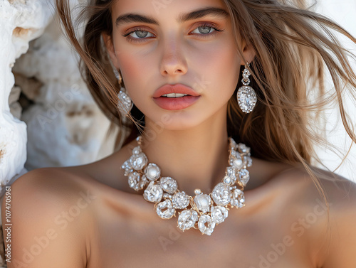 Woman with bold earrings close-up photo