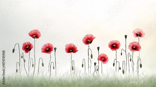 Delicate pastel drawing of poppies featuring soft blended colors and gentle shading that create a dreamy serene and ethereal atmosphere