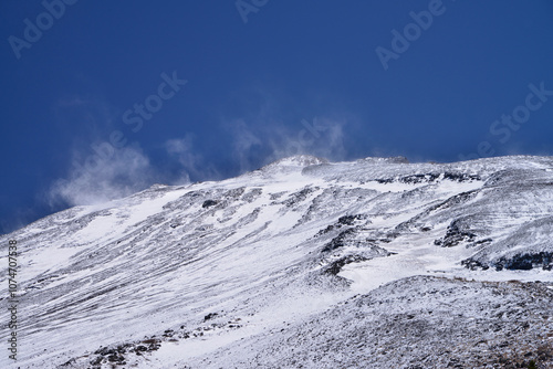 Snow still remaining on Mt. Fuji, Fujinomiyaguchi 5th Station, May, Japan / 雪が残る富士山　富士宮口五合目　５月　日本 photo