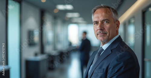 Wallpaper Mural Confident Mature Businessman Looking Thoughtful in Modern Office Hallway Torontodigital.ca
