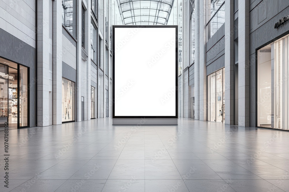 Showcase your brand with a large blank screen mockup in a vibrant shopping mall atrium Showcase your brand with a large blank screen mockup in a vibrant shopping mall atrium