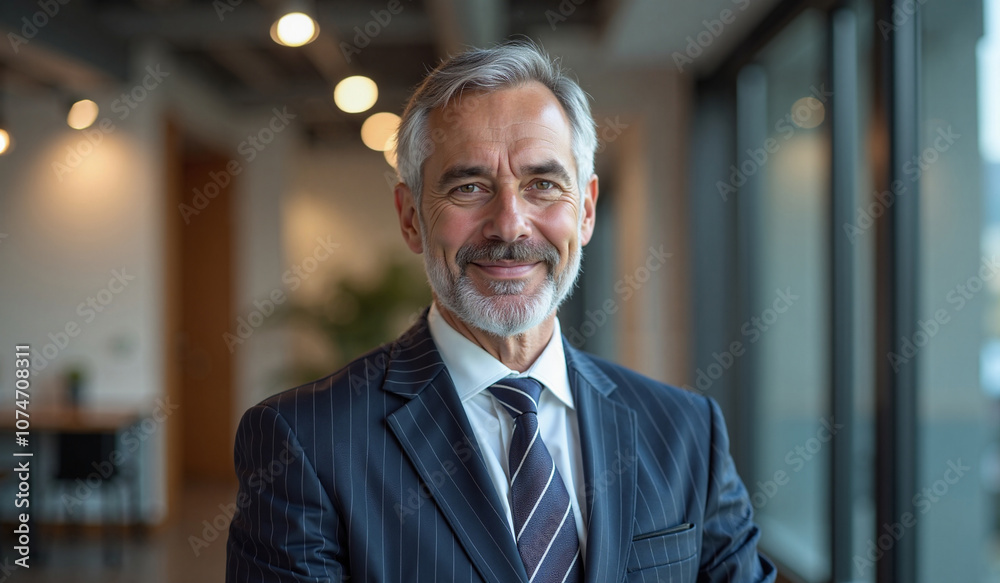 Confident mature businessman smiling in modern office interior Confident mature businessman smiling in modern office interior