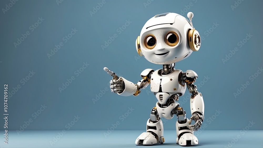 Positive cute robot pointing at a space. Copy space, ai Positive cute robot pointing at a space. Copy space, ai
