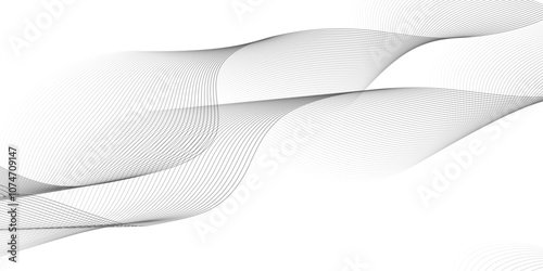 White wave curve lines banner background design. Abstract soft wave lines dynamic flowing gray light isolated background. Vector Illustration of the gray pattern of lines. Black stripes on white .	
