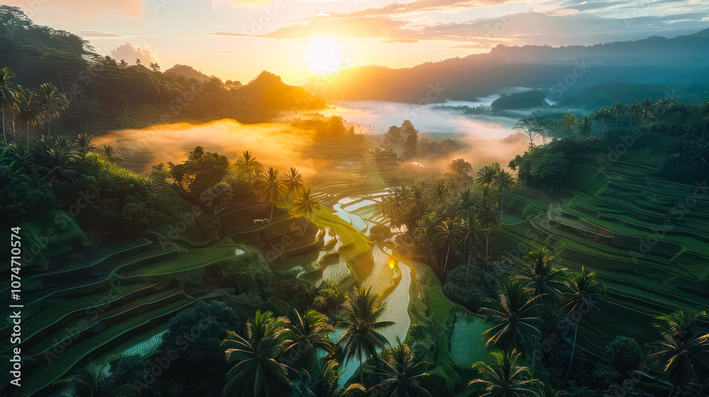 morning sun over the rice terraces in the far east morning sun over the rice terraces in the far east