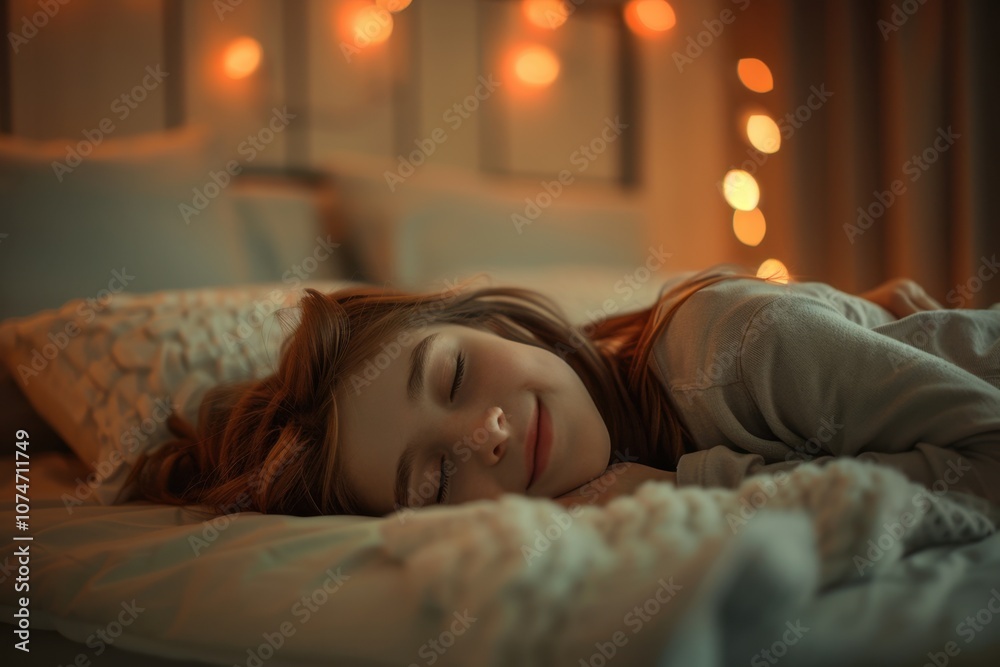 Peaceful Girl Sleeping in Cozy Bedroom Atmosphere