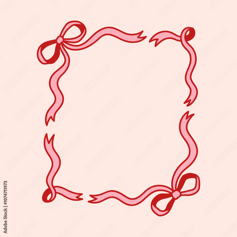 Frame of coquette pretty charming bows and ribbons. Hand drawn holiday ribbons border. Vintage bowknots frame for greeting cards, wedding, invitations Frame of coquette pretty charming bows and ribbons. Hand drawn holiday ribbons border. Vintage bowknots frame for greeting cards, wedding, invitations