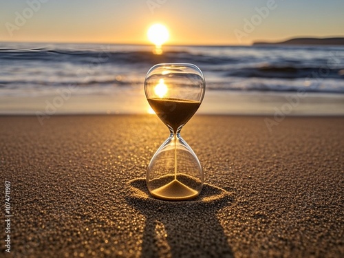 Obraz na płótnie Hourglass on the beach in the sunset time. The concept about countdown to Summer, Travel, Vacation and Relaxation. w salonie