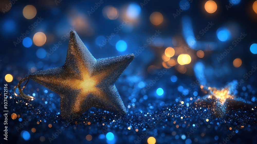 Starry sky with blue light bokeh for Christmas and New Year celebration Starry sky with blue light bokeh for Christmas and New Year celebration