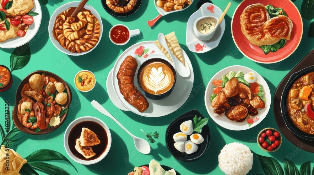 A Feast of Asian Delights: A Table Spread with Diverse Cuisines A Feast of Asian Delights: A Table Spread with Diverse Cuisines