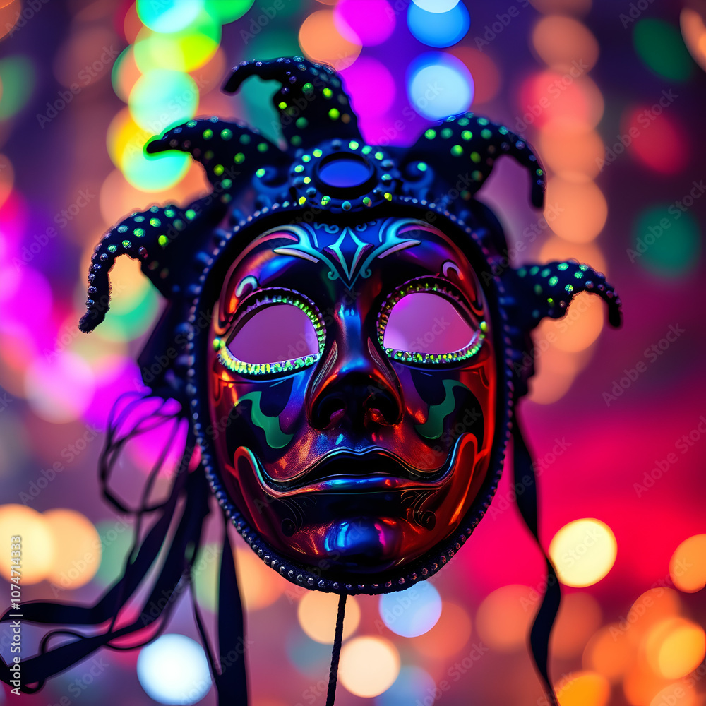 carnival party venetian mask with colorful and abstract defocused bokeh lights carnival party venetian mask with colorful and abstract defocused bokeh lights