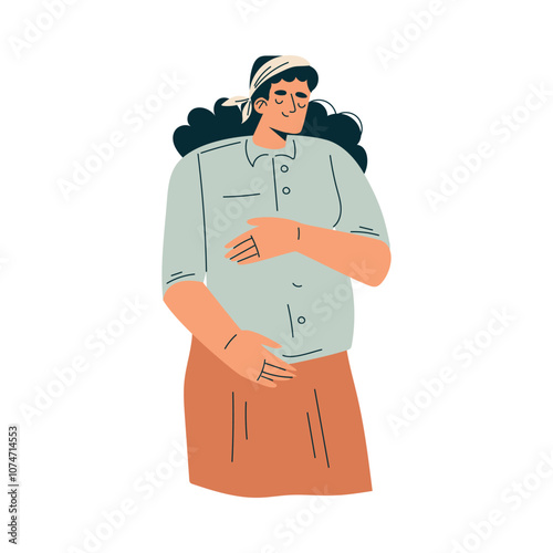 Pregnancy Planning with Young Woman Touching Her Belly Vector Illustration