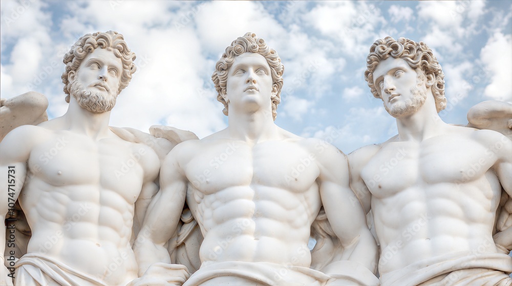 Ancient Greek Sculptures with Cloudy Sky Background Ancient Greek Sculptures with Cloudy Sky Background