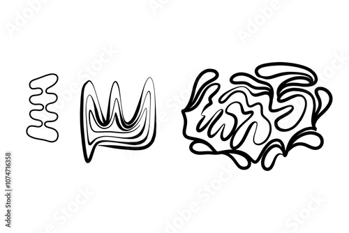 One line art. Random Shapes Organic Black Blobs. Outline 2d vector image. Sticker for social media. Backdrop.