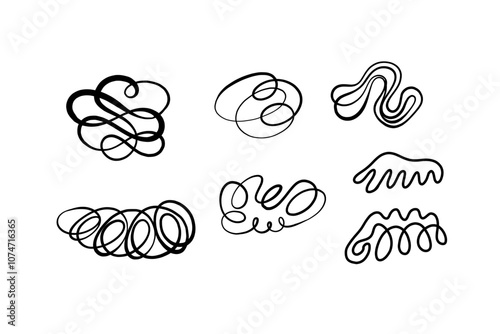 One line art. Random Shapes Organic Black Blobs. Outline 2d vector image. Sticker for social media. Backdrop.