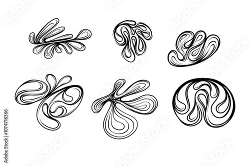 One line art. Random Shapes Organic Black Blobs. Outline 2d vector image. Sticker for social media. Backdrop.