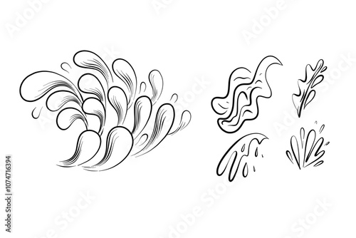 One line art. Random Shapes Organic Black Blobs. Outline 2d vector image. Sticker for social media. Backdrop.