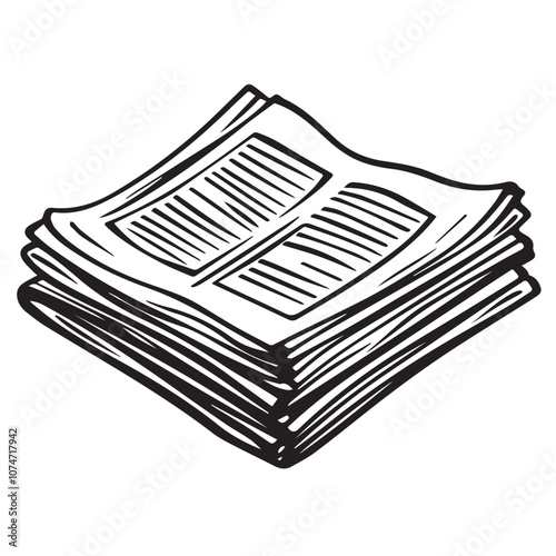 Newspaper In cartoon, hand-drawn flat style. image for social media, websites and UI. Isolated 2D vector design in logo, icon, sketch style, simple line vector, single color. AI Generative Art.