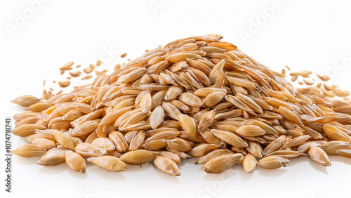 Pile of raw oats on a white background. PNG transparent.