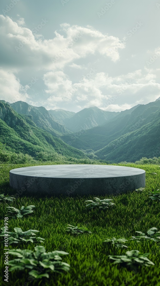 custom made wallpaper toronto digitalmarble podium in front of nature background. Stone tabletop podium floor in outdoors tropical garden forest blurred green leaf plant nature background