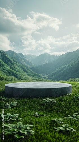 Wallpaper Mural marble podium in front of nature background.  Stone tabletop podium floor in outdoors tropical garden forest blurred green leaf plant nature background Torontodigital.ca