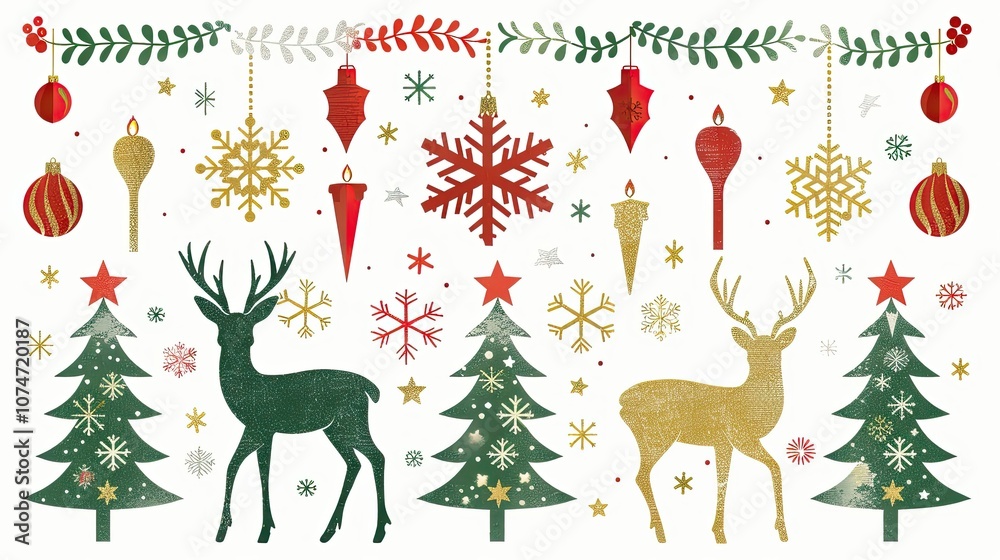 Stylized Christmas elements clip art set Stylized Christmas elements clip art set