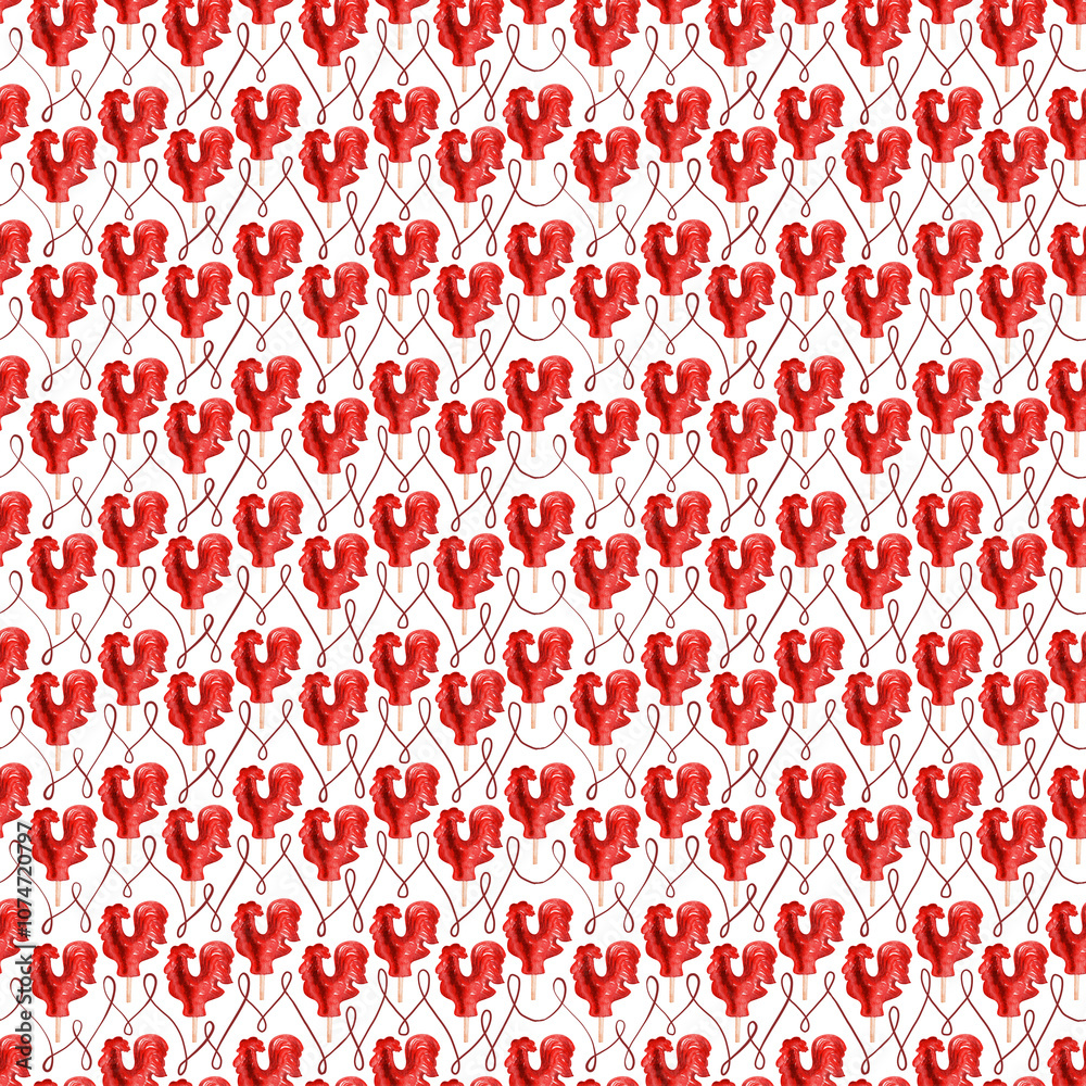 Watercolor seamless pattern with New Year's gingerbread, sugar candies and chocolates Watercolor seamless pattern with New Year's gingerbread, sugar candies and chocolates