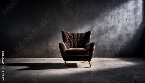 Luxurious Velvet Armchair with Dramatic Side Lighting