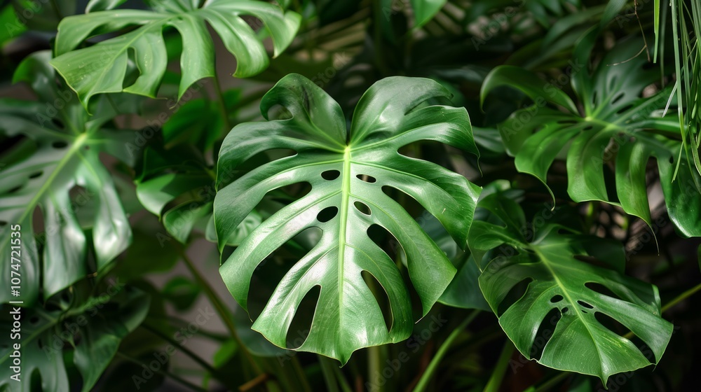 Fototapeta premium Monstera leaves with distinctive holes and splits.