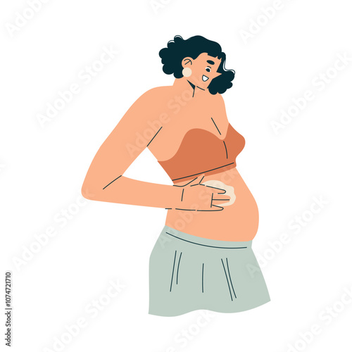 Pregnancy Planning with Young Woman Hold Her Belly Vector Illustration