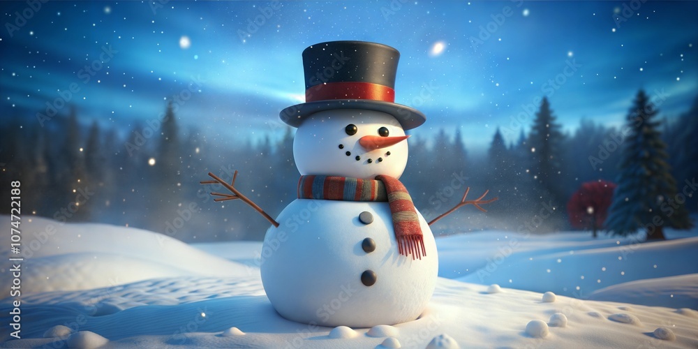 Obraz premium Cheerful Snowman in Winter Wonderland with Trees