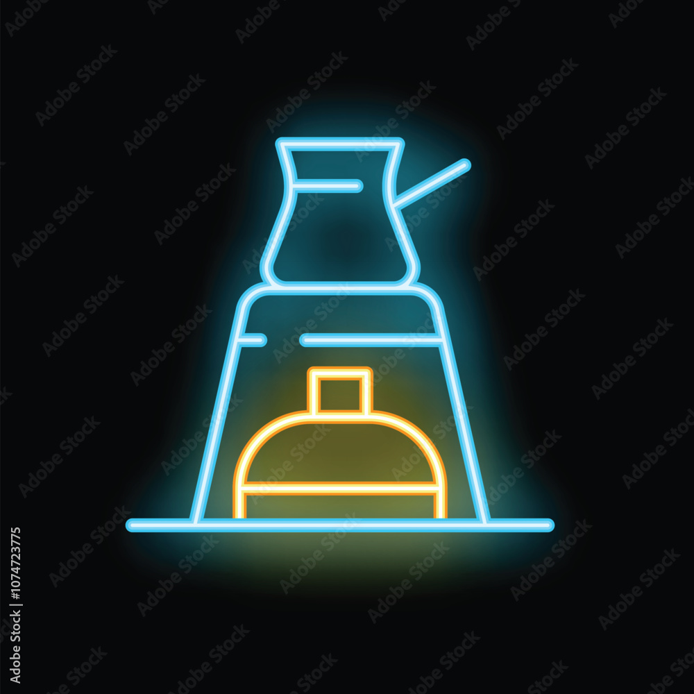 Neon sign showing traditional turkish coffee pot brewing on hot sand Neon sign showing traditional turkish coffee pot brewing on hot sand