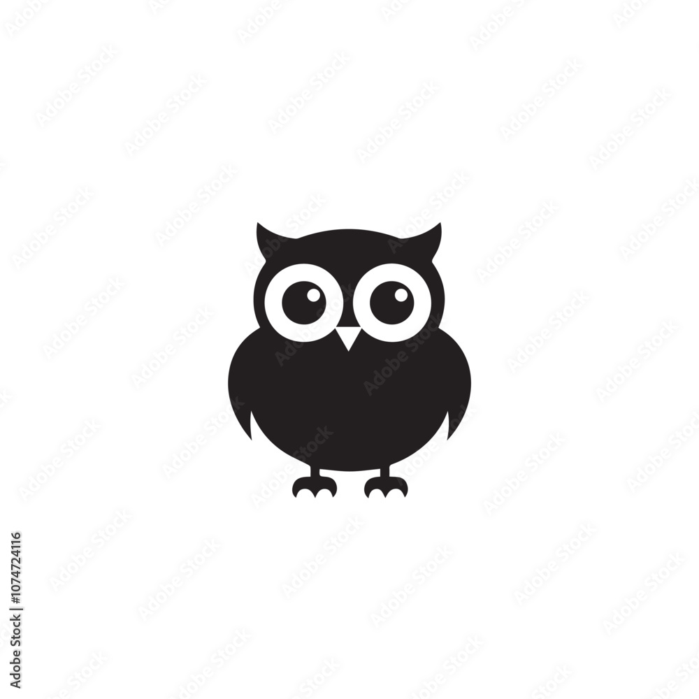 Fototapeta premium Owl In cartoon, hand-drawn flat style. image for social media, websites and UI. Isolated 2D vector design in logo, icon, sketch style, simple line vector, single color. AI Generative Art.
