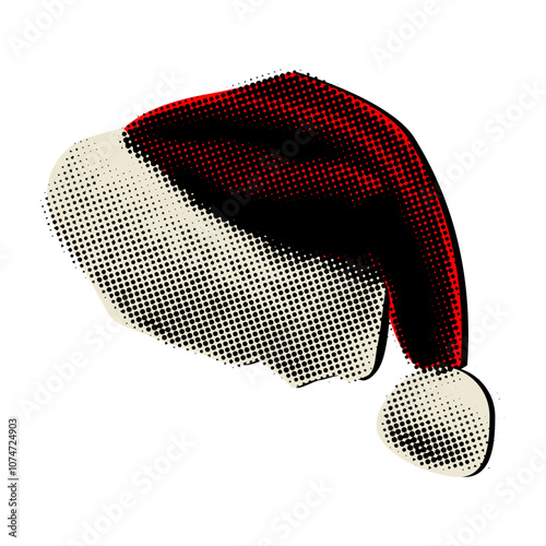 Santa hat  in halftone style,trendy modern retro collage element