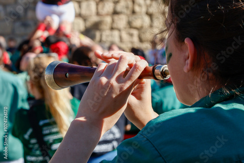 Gralla Player at Castellers Performance in Sant Cugat del Vallès, Catalonia photo